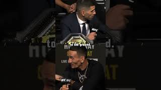 Ilia Topuria and Max Holloways heated exchange at UFC308 press conference [upl. by Atsillac]