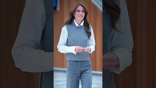 Kate sporting a grey sweater vest over a crisp white shirt paired w coordinating grey trousers [upl. by Chaker928]