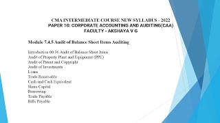 PAPER 10 Module 745 Audit of Balance Sheet Items Auditing CAA CMA INTER G2 TAMIL [upl. by Saretta305]