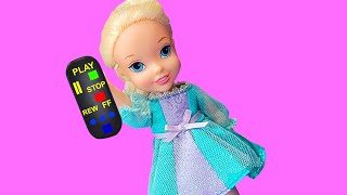 Special remote control  Elsa amp Anna toddlers at school  Barbie doll is the teacher [upl. by Hanan]