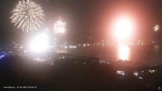 New Year 2024 Celebration Fireworks  Lamai Bay  Koh Samui  Thailand  From Samui Webcam [upl. by Stuart510]