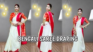 Traditional Bengali saree draping tutorial for Durga Puja  Bengali saree draping  saree draping [upl. by Kcirdderf]