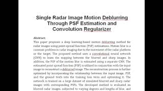 Single Radar Image Motion Deblurring Through PSF Estimation and Convolution Regularizer [upl. by Baumann]