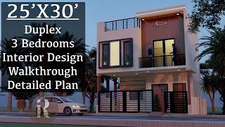 25X30 Duplex House Design  750 Sqft House Plan  75X9 Meters House Design with walkthrough [upl. by Martelli908]