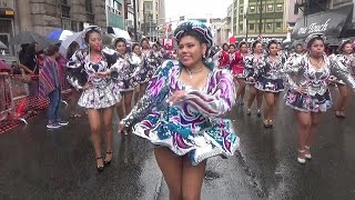 BOLIVIAN GIRLS CAPORALES DANCE GROUP PERUVIAN PARADE 2021  MUJERES BOLIVIANAS BAILAN CAPORALES [upl. by Nnalyrehs]