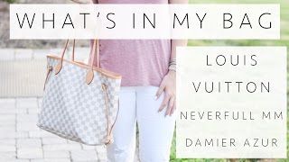 WHATS IN MY BAG  Louis Vuitton Neverfull MM Damier Azur [upl. by Lawford]