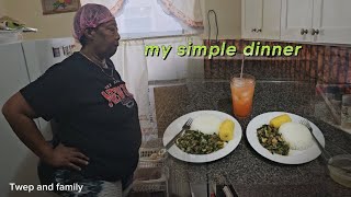 🇯🇲 style callaloo and saltfish W white rice ripe plantain on the side N fruit juice [upl. by Berkeley]