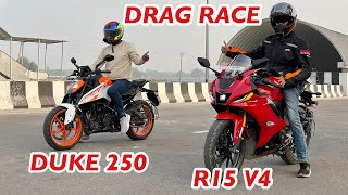 New Duke 250 VS Yamaha R15 V4 DRAG Race 🔥 Aayush ssm [upl. by Saphra919]