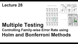 Lec 28 Multiple testing controlling the familywise error rate using Bonferroni and Holm methods [upl. by Iva]