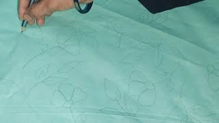 chader par design drawing karne ka tarika  how to draw flower on bedsheet flowerart bedsheets [upl. by Knepper682]