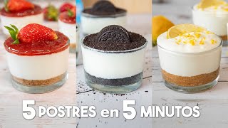 5 POSTRES en VASITOS en 5 minutos 🍓🍫  ¡Fáciles Deliciosos y SIN HORNO [upl. by Grous822]