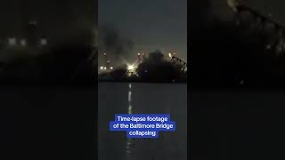 Baltimore Bridge Timelapse footage of moment cargo ship crashed leading to Key Bridge collapsing [upl. by Ahsikat]