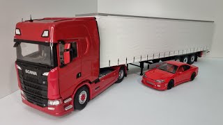 SOLIDO TRUCK EDITION SCANIA 580S V8 HIGHLINE SEMI AND TAUTLINER TRAILER 124 SCALE DIECAST MODEL [upl. by Aivun]