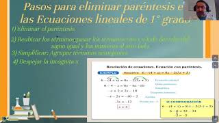 8° Básico Ecuaciones lineales con eliminación de Paréntesis [upl. by Kaitlin]