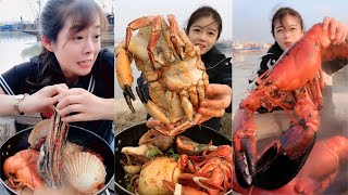 Beautiful fisherman eats lobster big crab oyster conch and prawn todaymukbang spicyseafoodboil [upl. by Siubhan]