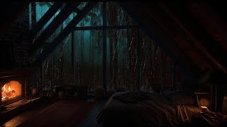 The Dark Attic on a Rainy night ⛈ Rain amp Fire Crackling Sounds for Deep Sleep  Yoga  Meditation [upl. by Nahgem387]