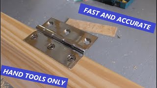 Cutting a door hinge in 96 seconds with a Pro carpenterONLY HAND TOOLS [upl. by Karwan]