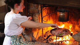 Making Dinner in 1796 Fire Cooking Delicious Meat ASMR Real Historic Recipes [upl. by Caryl]