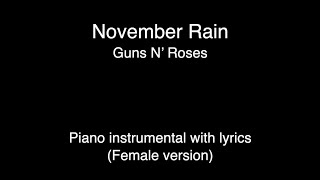 November Rain  Guns N’ Roses Piano KARAOKE FEMALE version [upl. by Waring]