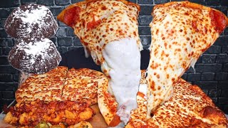 ASMR TRIPLE CHEESE TRIPLE PEPPERONI PIZZA GARLIC FINGERS LAVA CAKES JALAPEÑO amp BBQ CHICKEN BITES [upl. by Nnaael]