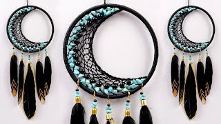 How to make CRESCENT MOON wall hanging Dream Catcher  Room Decor Ideas  DIY Macrame Wall Hanging [upl. by Minerva]