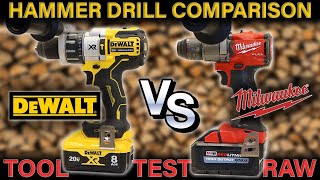 BEST HAMMER DRILL COMPARISON TEST   MILWAUKEE FUEL VS DeWALT XR POWER DETECT [upl. by Syxela]