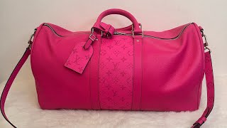 🗣️ LOUIS VUITTON KEEPALL 50 FUCHSIA 🌺 LUXURY TRAVEL LUGGAGE 🥳 LV KEEP ALL [upl. by Ahsiet199]