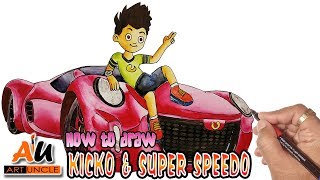 HOW TO DRAW  KICKO AND SUPER SPEEDO CAR  STEP BY STEP  CARTOON ANIMATION DRAWING FOR KIDS [upl. by Elvis]