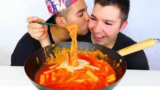 EASY CHEESY SPICY RICE CAKES 떡볶이 • Mukbang amp Recipe [upl. by Zarla]