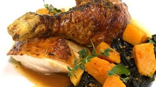 Recette  poule au miel courge butternut et champignons  Météo à la carte [upl. by Aierbma]