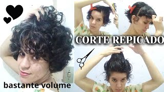 CORTEI MEU CABELO CURTO REPICADO  CORTE PARA CABELO ONDULADO  CORTE EM CAMADAS [upl. by Hudgens]