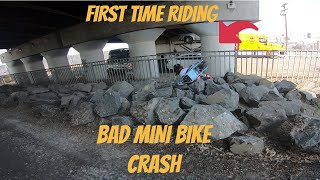 Little Kid Crash His Mini Bike On His First Ride Out Mini bike River bed Run [upl. by Ayotak]