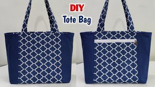 SHOPPING BAG CUTTING AND STITCHING  DIY Zippered Tote Bag Sewing Tutorial  Cloth bag making  Bags [upl. by Janean]