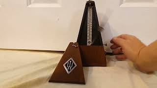 Restored Vintage West German Wittner Maelzel Bell Metronome in walnut with metal gears to purchase [upl. by Moncear]