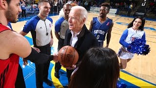 Vice President Joe Biden Presents Game Ball at Delaware 87ers Game [upl. by Ahsimrac]