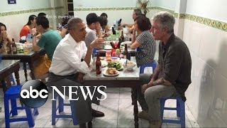 Obama Enjoys Noodles With Anthony Bourdain During Historic Trip to Vietnam [upl. by Roos]