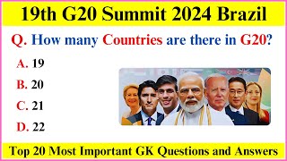 G20 Summit 2024 Current Affairs  Summits and Conferences 2024  G20 Current Affairs 2024 [upl. by Cottle]