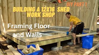 Part 1 Building my 12x16 Shed Workshop from Start to Finish floor and walls [upl. by Gerhard607]