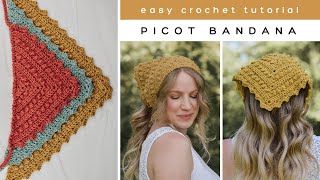 Picot Bandana Crochet Pattern  Easy Crochet Bandana Tutorial [upl. by Scrogan]