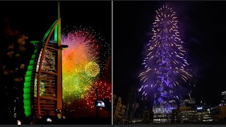 Happy new year Dubai Burj al Arab beach fireworks new year celebration [upl. by Araed]