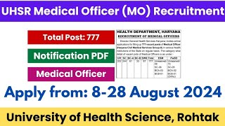 UHSR Haryana Health MO Recruitment 2024 [upl. by Dituri]