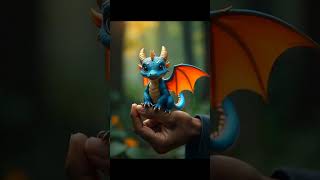 Very small magical cute blueeyed blue dragon sits on the hand flaps its wings and smiles ai [upl. by Violet]