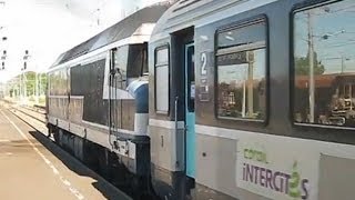 France SNCF Class CC 72000 diesel no 72064 departs St Germain des Fosses on a LyonTours train [upl. by Ellehcal]