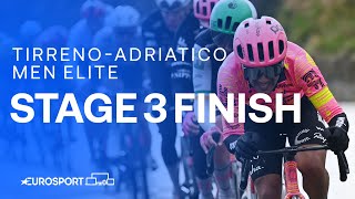 Sprint finale causes DRAMA 😳  Stage 3 Finish TirrenoAdriatico 2024  Eurosport Cycling [upl. by Phelgon]