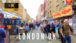 London Walking Tour in Brick Lane Londons Iconic Cultural Hub  4K [upl. by Ynove]