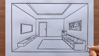 How to Draw a Room in 1Point Perspective Step by Step  Easy Drawing [upl. by Assyn782]