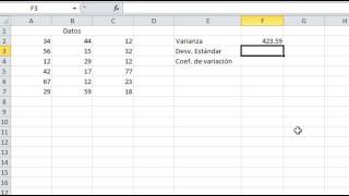 Varianza desviación estándar y coeficiente de variación en Excel [upl. by Cassandry293]