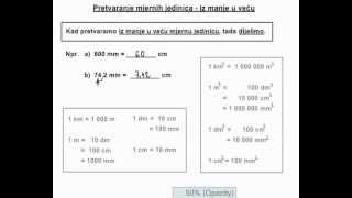 Pretvaranje mjernih jedinica za duljinu i površinu  iz manje u veću decimalni brojevi [upl. by Aniral163]