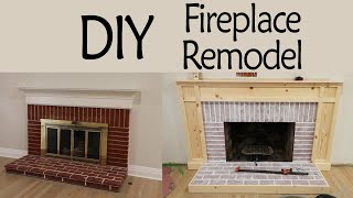 DIY Fireplace Remodel Pt 1 Whitewashing Brick amp Custom Surround [upl. by Sammie1]