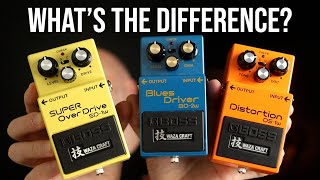 Whats the difference BOSS Waza Craft SD1w vs BD2w vs DS1w Pedal Demo and Comparison [upl. by Reifel]